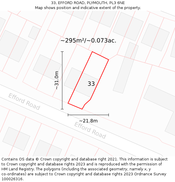 33, EFFORD ROAD, PLYMOUTH, PL3 6NE: Plot and title map