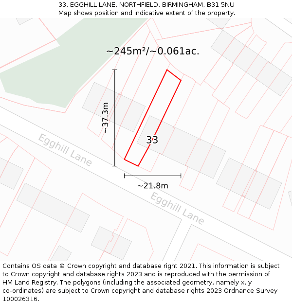 33, EGGHILL LANE, NORTHFIELD, BIRMINGHAM, B31 5NU: Plot and title map