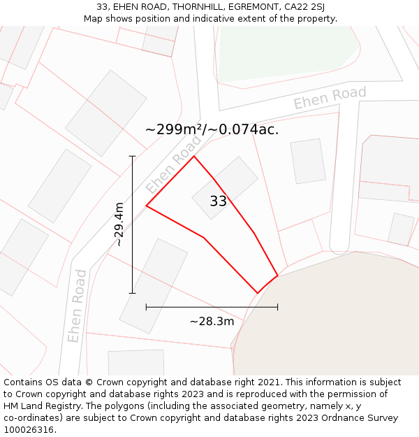 33, EHEN ROAD, THORNHILL, EGREMONT, CA22 2SJ: Plot and title map