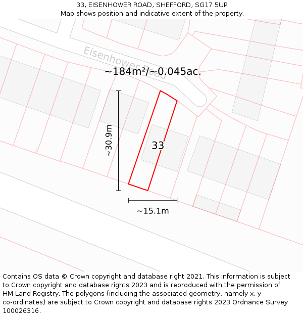 33, EISENHOWER ROAD, SHEFFORD, SG17 5UP: Plot and title map