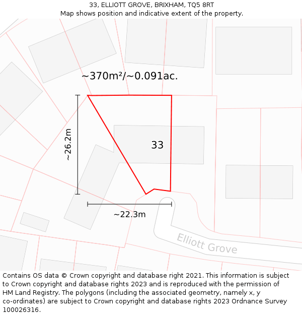 33, ELLIOTT GROVE, BRIXHAM, TQ5 8RT: Plot and title map