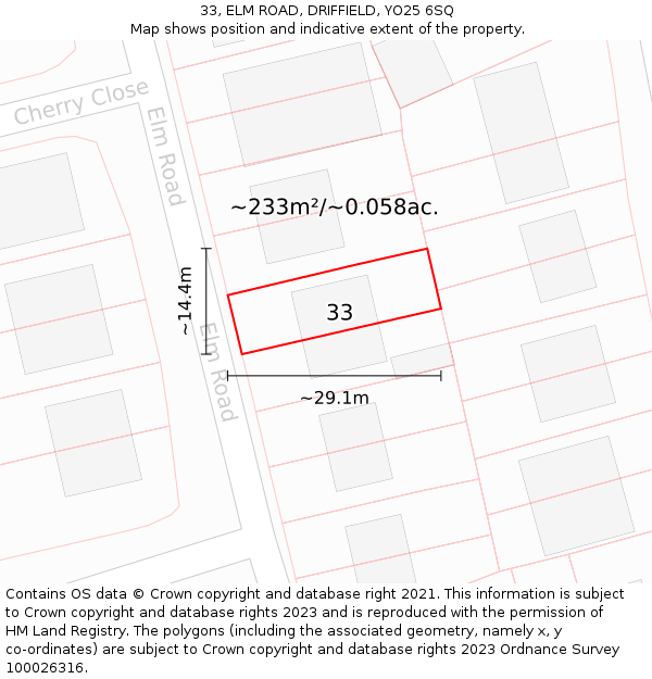 33, ELM ROAD, DRIFFIELD, YO25 6SQ: Plot and title map