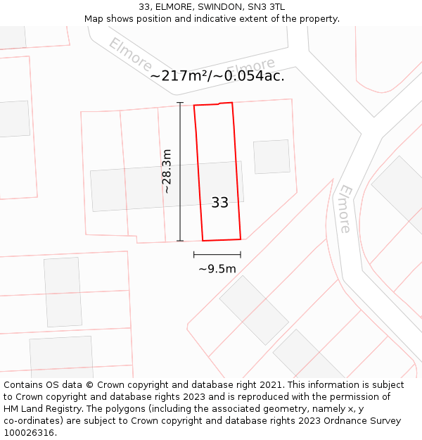 33, ELMORE, SWINDON, SN3 3TL: Plot and title map