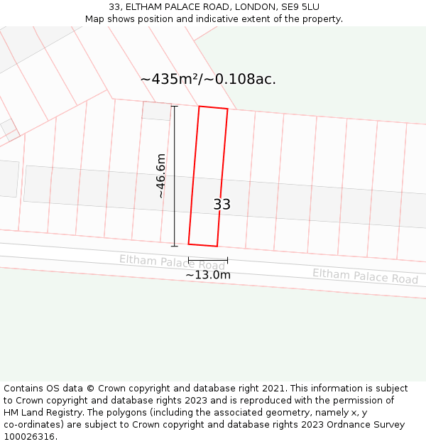 33, ELTHAM PALACE ROAD, LONDON, SE9 5LU: Plot and title map