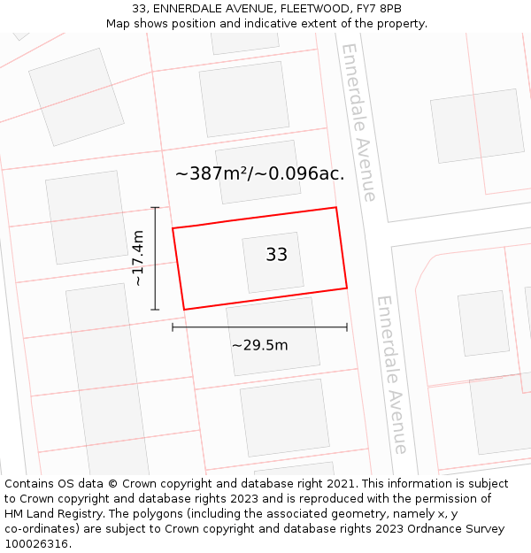 33, ENNERDALE AVENUE, FLEETWOOD, FY7 8PB: Plot and title map