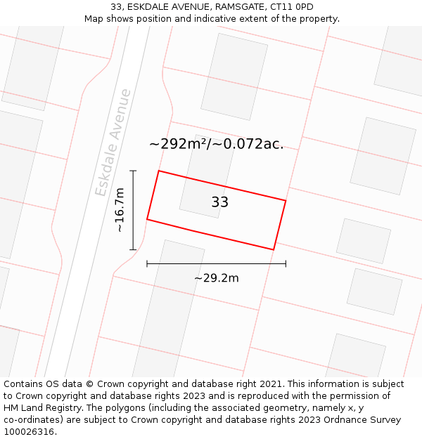 33, ESKDALE AVENUE, RAMSGATE, CT11 0PD: Plot and title map