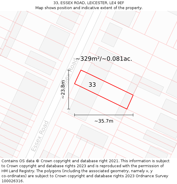 33, ESSEX ROAD, LEICESTER, LE4 9EF: Plot and title map