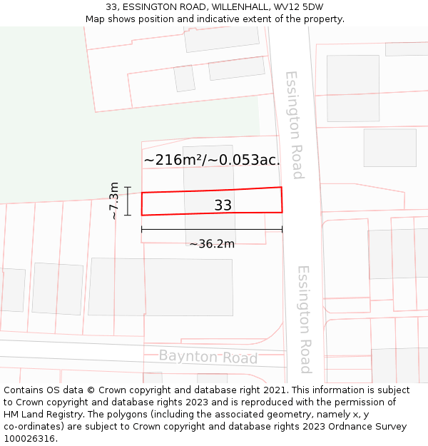 33, ESSINGTON ROAD, WILLENHALL, WV12 5DW: Plot and title map