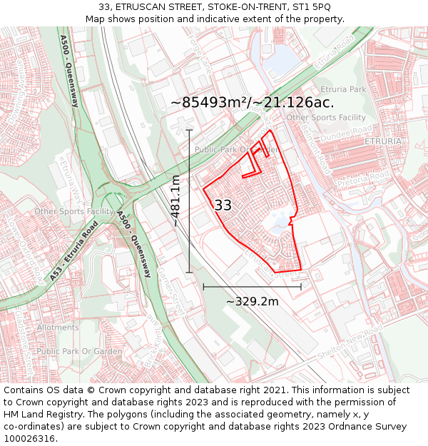 33, ETRUSCAN STREET, STOKE-ON-TRENT, ST1 5PQ: Plot and title map