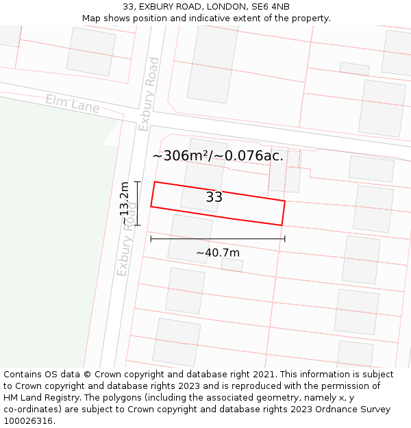 33, EXBURY ROAD, LONDON, SE6 4NB: Plot and title map
