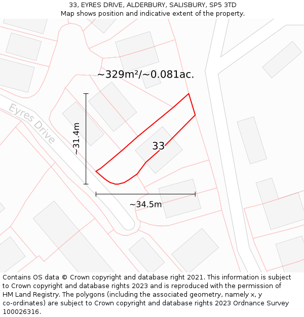 33, EYRES DRIVE, ALDERBURY, SALISBURY, SP5 3TD: Plot and title map