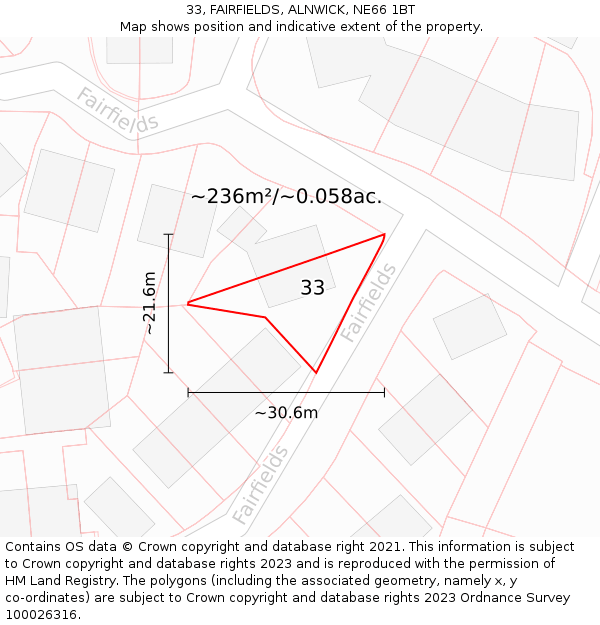 33, FAIRFIELDS, ALNWICK, NE66 1BT: Plot and title map