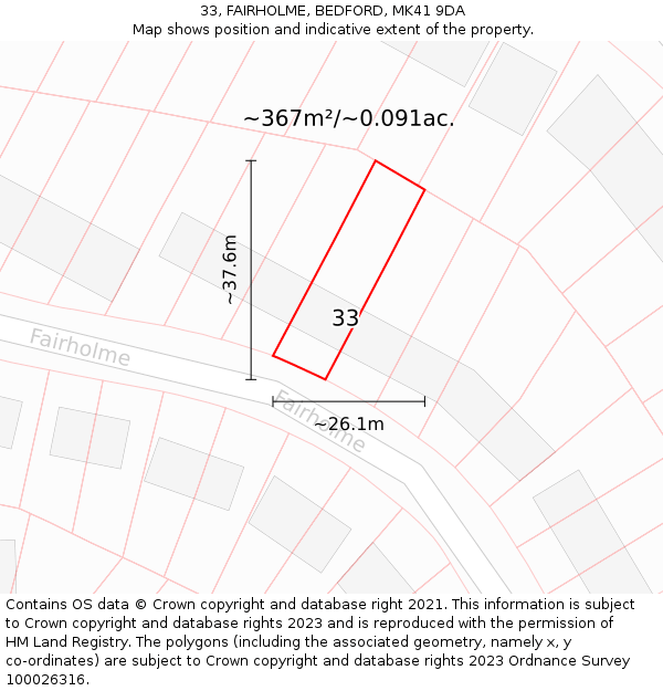 33, FAIRHOLME, BEDFORD, MK41 9DA: Plot and title map