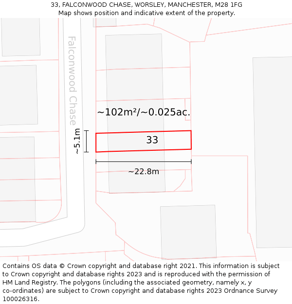 33, FALCONWOOD CHASE, WORSLEY, MANCHESTER, M28 1FG: Plot and title map