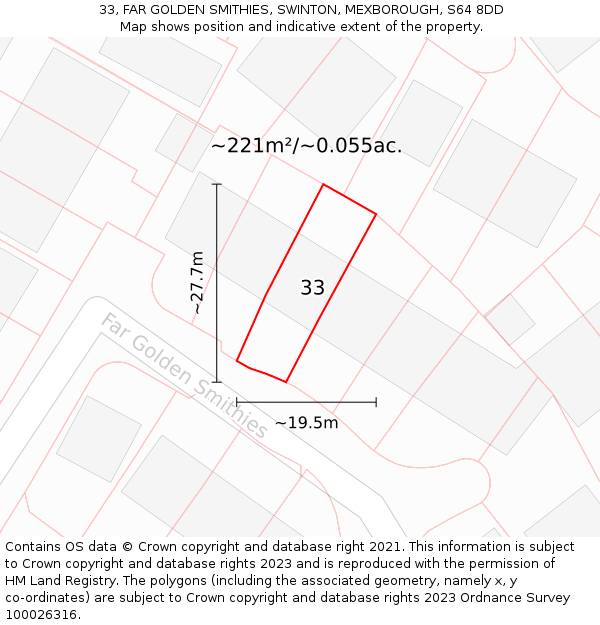 33, FAR GOLDEN SMITHIES, SWINTON, MEXBOROUGH, S64 8DD: Plot and title map