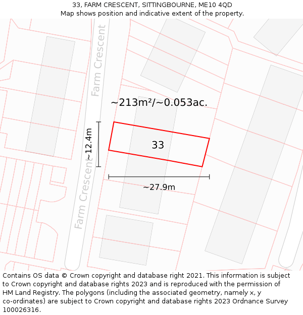 33, FARM CRESCENT, SITTINGBOURNE, ME10 4QD: Plot and title map