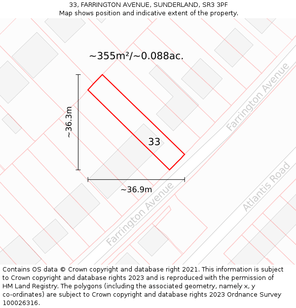 33, FARRINGTON AVENUE, SUNDERLAND, SR3 3PF: Plot and title map