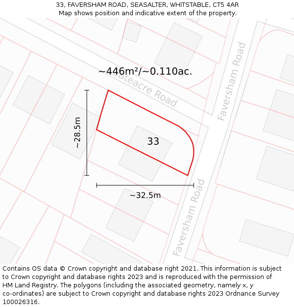 33, FAVERSHAM ROAD, SEASALTER, WHITSTABLE, CT5 4AR: Plot and title map