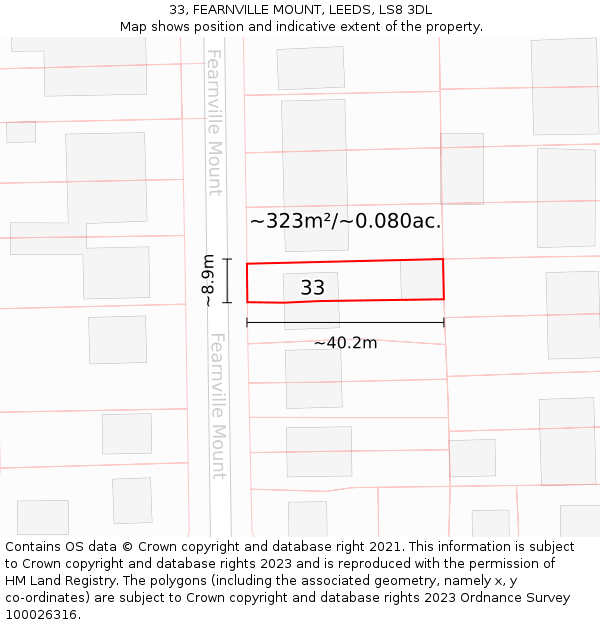 33, FEARNVILLE MOUNT, LEEDS, LS8 3DL: Plot and title map