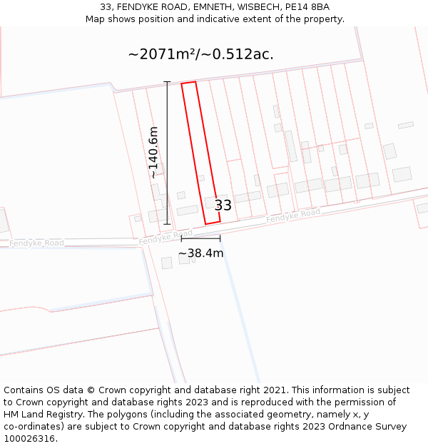 33, FENDYKE ROAD, EMNETH, WISBECH, PE14 8BA: Plot and title map