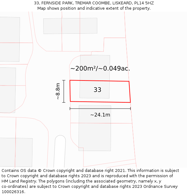 33, FERNSIDE PARK, TREMAR COOMBE, LISKEARD, PL14 5HZ: Plot and title map