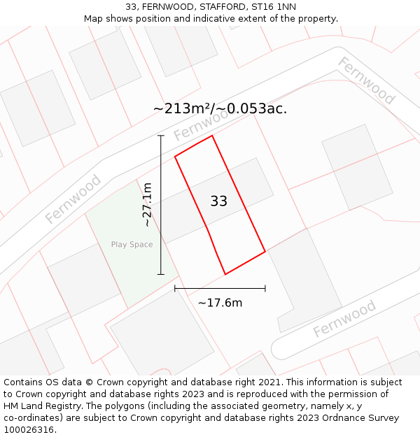 33, FERNWOOD, STAFFORD, ST16 1NN: Plot and title map