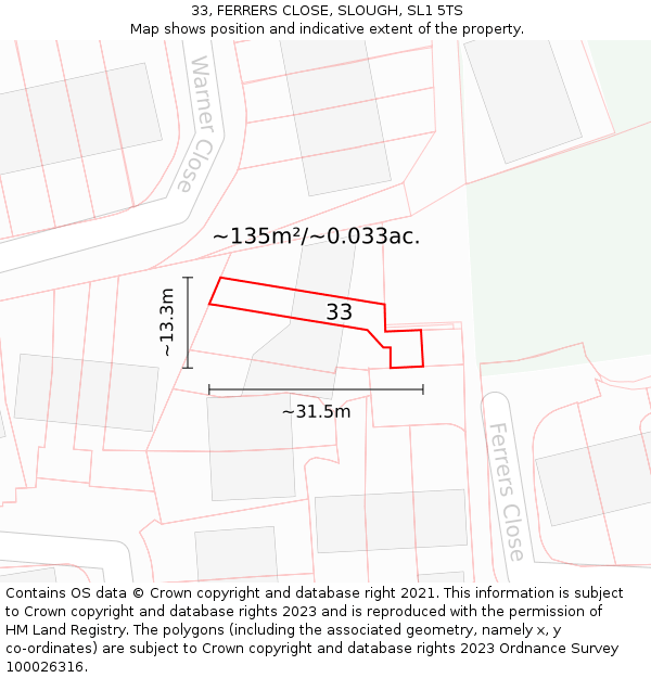 33, FERRERS CLOSE, SLOUGH, SL1 5TS: Plot and title map