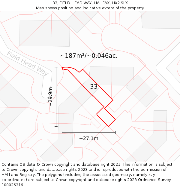 33, FIELD HEAD WAY, HALIFAX, HX2 9LX: Plot and title map