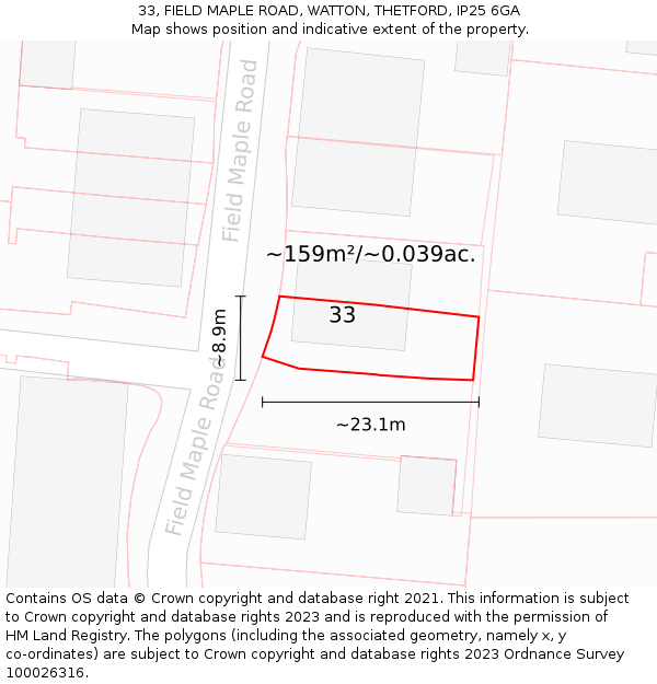 33, FIELD MAPLE ROAD, WATTON, THETFORD, IP25 6GA: Plot and title map