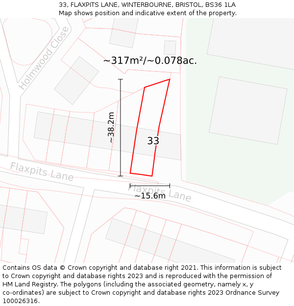 33, FLAXPITS LANE, WINTERBOURNE, BRISTOL, BS36 1LA: Plot and title map