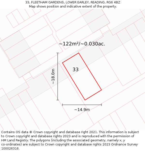 33, FLEETHAM GARDENS, LOWER EARLEY, READING, RG6 4BZ: Plot and title map