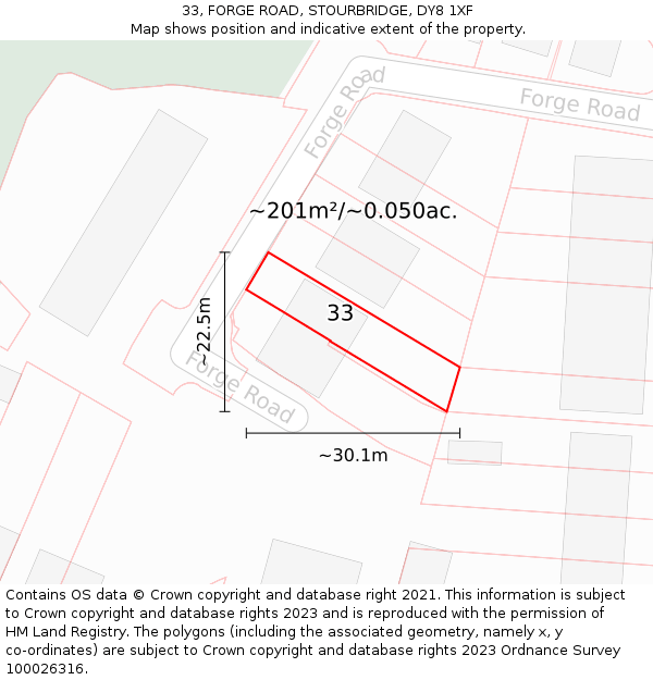 33, FORGE ROAD, STOURBRIDGE, DY8 1XF: Plot and title map