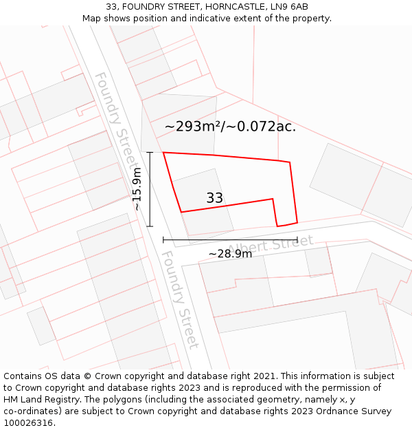 33, FOUNDRY STREET, HORNCASTLE, LN9 6AB: Plot and title map