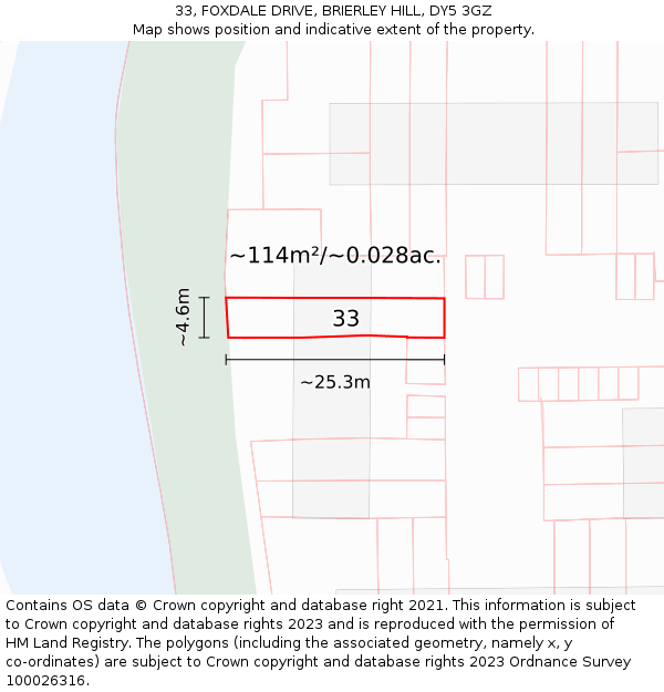 33, FOXDALE DRIVE, BRIERLEY HILL, DY5 3GZ: Plot and title map