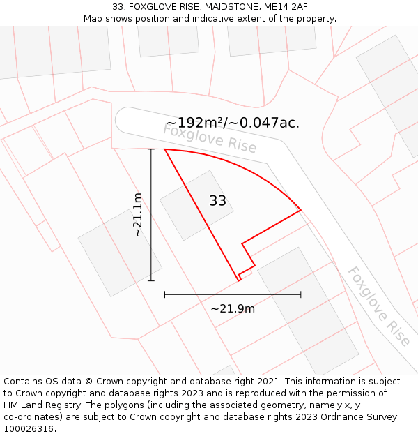 33, FOXGLOVE RISE, MAIDSTONE, ME14 2AF: Plot and title map