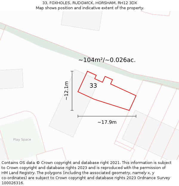 33, FOXHOLES, RUDGWICK, HORSHAM, RH12 3DX: Plot and title map