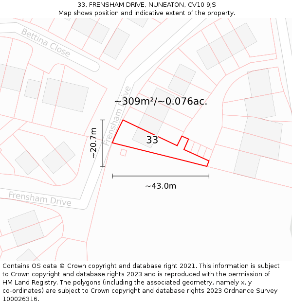 33, FRENSHAM DRIVE, NUNEATON, CV10 9JS: Plot and title map