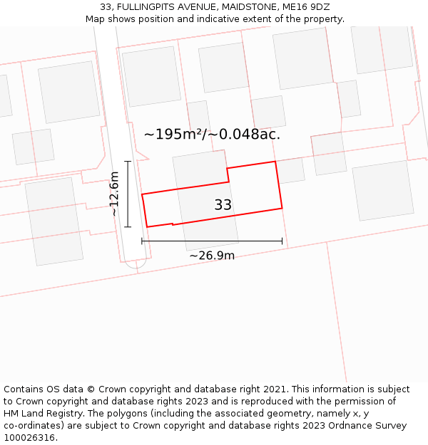 33, FULLINGPITS AVENUE, MAIDSTONE, ME16 9DZ: Plot and title map