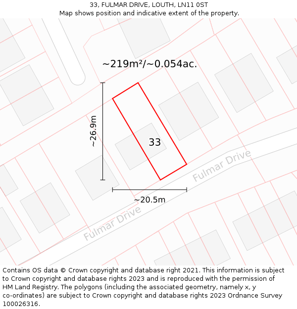 33, FULMAR DRIVE, LOUTH, LN11 0ST: Plot and title map