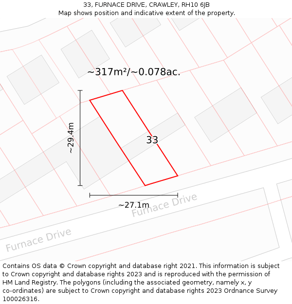 33, FURNACE DRIVE, CRAWLEY, RH10 6JB: Plot and title map