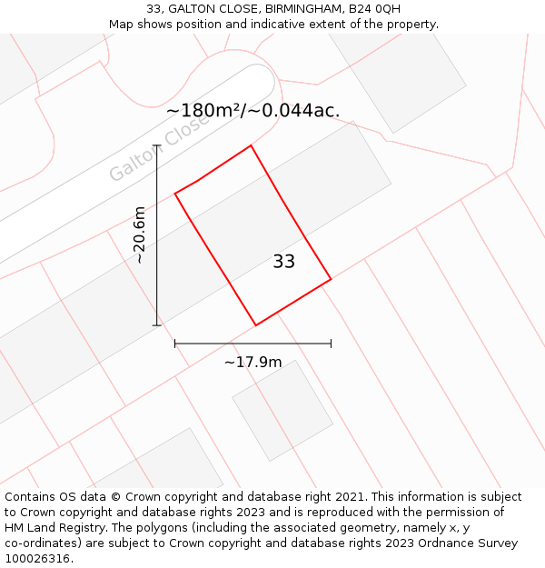 33, GALTON CLOSE, BIRMINGHAM, B24 0QH: Plot and title map