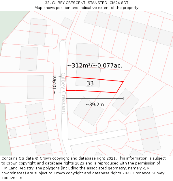 33, GILBEY CRESCENT, STANSTED, CM24 8DT: Plot and title map