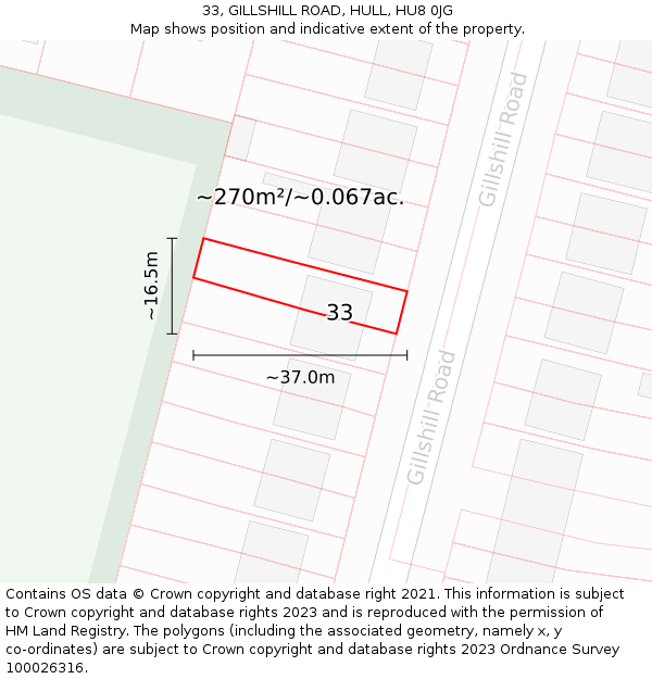 33, GILLSHILL ROAD, HULL, HU8 0JG: Plot and title map