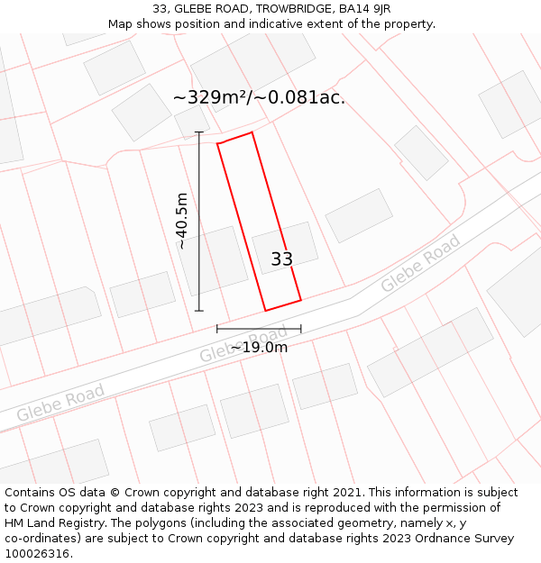 33, GLEBE ROAD, TROWBRIDGE, BA14 9JR: Plot and title map