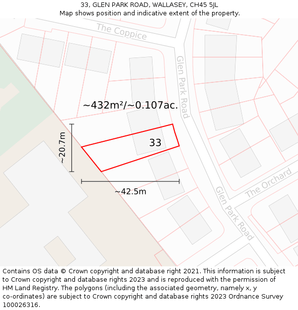 33, GLEN PARK ROAD, WALLASEY, CH45 5JL: Plot and title map