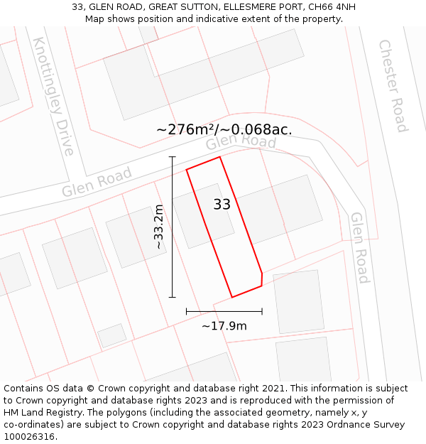 33, GLEN ROAD, GREAT SUTTON, ELLESMERE PORT, CH66 4NH: Plot and title map