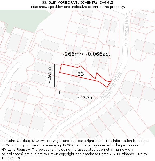 33, GLENMORE DRIVE, COVENTRY, CV6 6LZ: Plot and title map