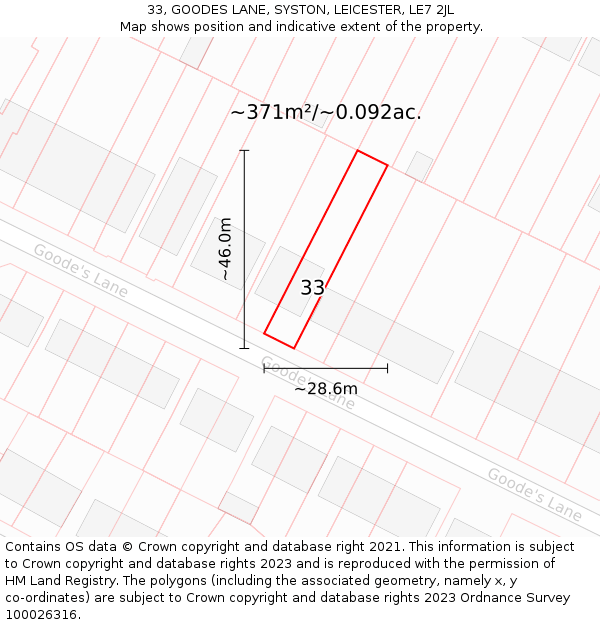 33, GOODES LANE, SYSTON, LEICESTER, LE7 2JL: Plot and title map