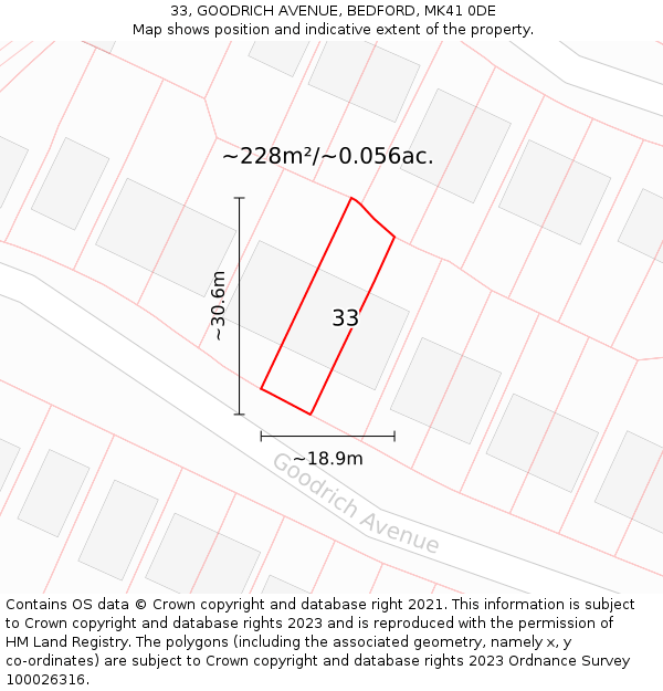 33, GOODRICH AVENUE, BEDFORD, MK41 0DE: Plot and title map