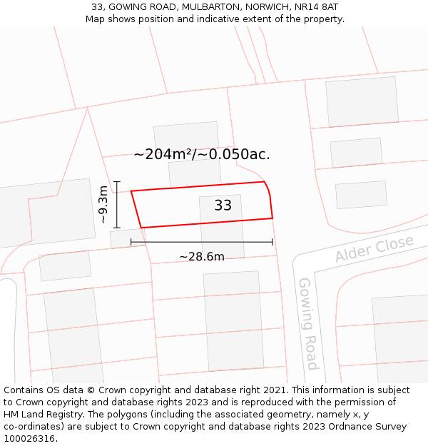 33, GOWING ROAD, MULBARTON, NORWICH, NR14 8AT: Plot and title map